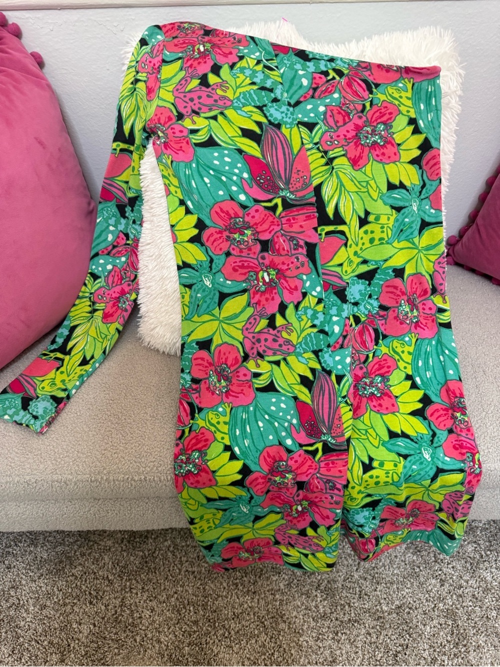 Lilly Pulitzer Vintage Bright Tropical Floral Discontinued Print w/Hidden FROGS